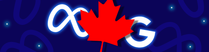 Maple leaf with meta and google logo simbolizing possibility for Meta to struck a deal and amend bill C-18