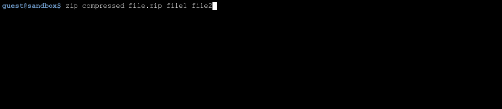 Screenshot from Linux showing command how to zip file.